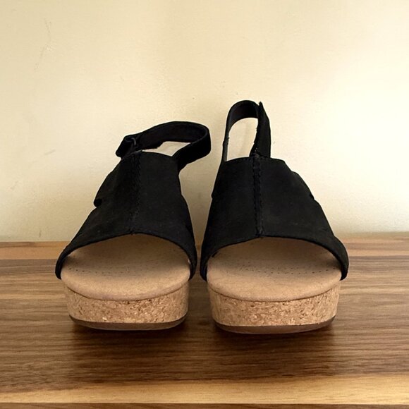 Clarks Collection Women's Annadel Bari Wedge Sandals 8.5W NWOT black suede - Picture 3 of 15